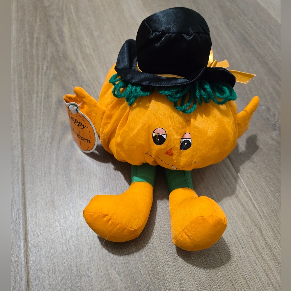 Jerry Elsner Nylon Pumpkin Jack O’ Lantern Hat Halloween Decor Stuffed Plush 13”